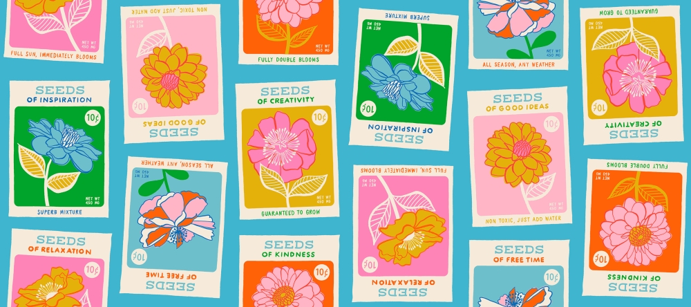 Patchwork Baumwolle - Ruby Star Society - Melody Miller - Flowerland - Seeds Novelty Garden Retro - Summer Sky